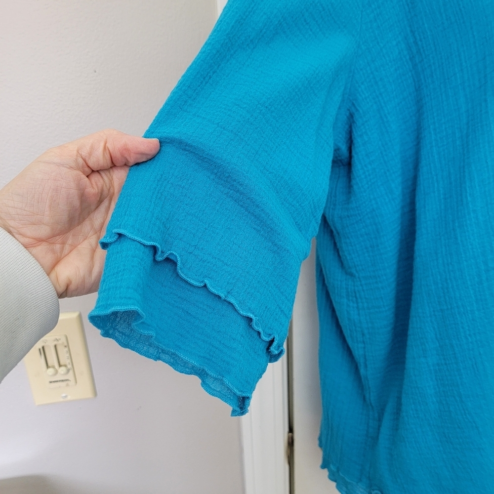 Soft Surroundings Siesta Key Layered Tunic Bright Blue Lettuce Hem Large - Picture 3 of 10